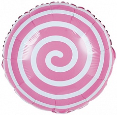 Фольгированный шар (46 см) Круг, Леденец Спираль, Розовый